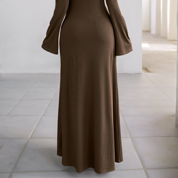 Off-Shoulder Long Sleeve Bodycon Maxi Dress | Formal Solid Dress - Picture 9 of 12